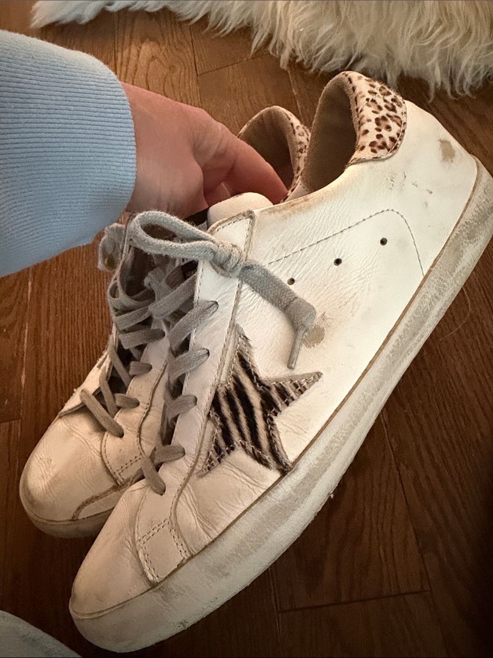 Golden Goose White Leather Sneakers with Zebra Star and Leopard Heel Tab